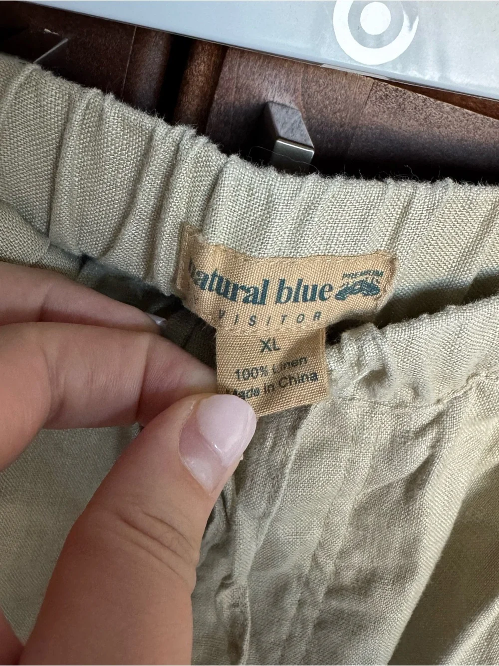 Natural Blue Visitor 100% Linen Drawstring Pants XL Beige